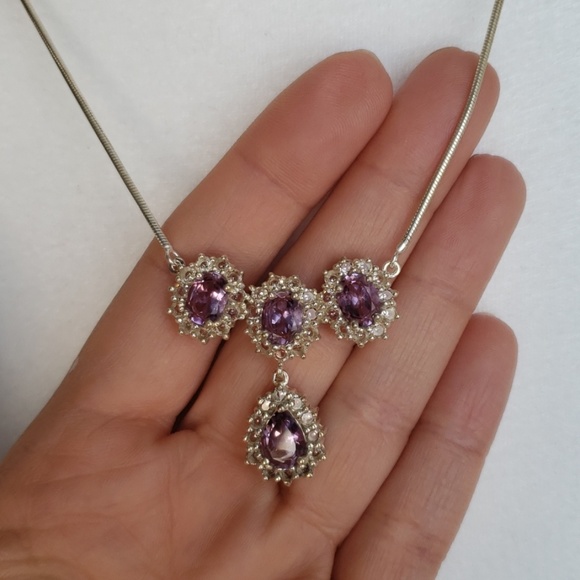 Sterling Silver Amethyst Diamond Necklace - Picture 4 of 8